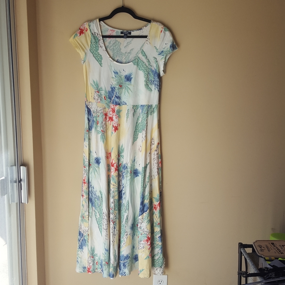 Floral Short Sleeved Midi Dress - Chaps - Large